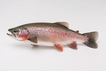 Rainbow trout isolated on a white background. Studio shot of a rainbow trout.の素材