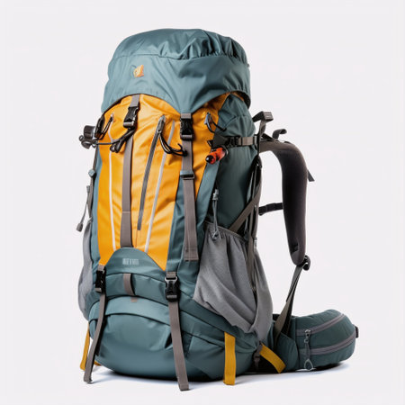 Hiking backpack isolated on white background. Backpack isolated on white backgroundの素材