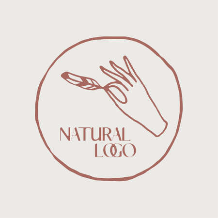 Hand with feather, linear style. Vector logoのイラスト素材