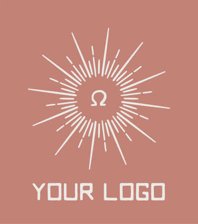 Ancient greek omega letter, sunbursts vector logoのイラスト素材