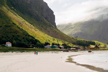 Ramberg beach in Lofoten in Norway の写真素材