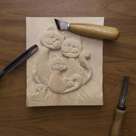 Set of Chisels on wooden backgroundの写真素材