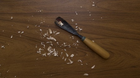 Set of Chisels on wooden backgroundの写真素材