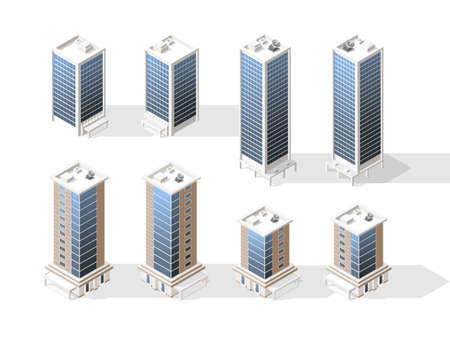 Realistic High Quality Town . Set of Isolated Isometric City Elementsのイラスト素材