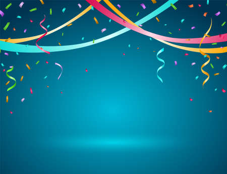 Birthday Card with Balloons , Confetti and Curling Streamer or Party Serpentine . Isolated Vector Illustrationのイラスト素材
