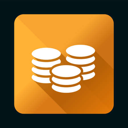 Set of Flat Universal White Business Icons with Shadows on Realistic Colorful Button on Black Background . Isolated Vector Elementsのイラスト素材