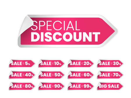 Pink Sale Label with Discount Offer . Promotion Design . Isolated Vector Tag Imagesのイラスト素材