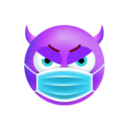 Realistic Cute Emoticon with Face Mask on White Background . Isolated Vector Illustrationのイラスト素材