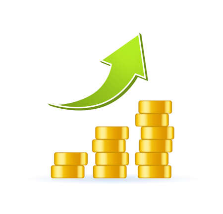 Realistic Cute Growth Graph with Stacks Icon on White Background . Isolated Vector Illustrationのイラスト素材