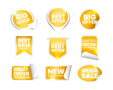 Set of High Quality Realistic Golden Labels on White Background . Isolated Vector Elementsのイラスト素材