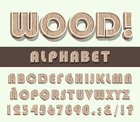 High Quality Vintage Wooden Alphabet and Numbers on Color Background . Isolated Vector Elementsのイラスト素材