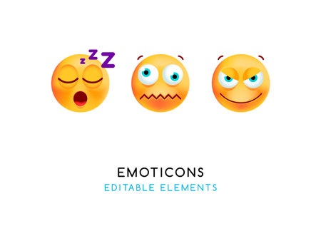 Set of Cute Emoticons on White Background. Isolated Vector Illustrationのイラスト素材
