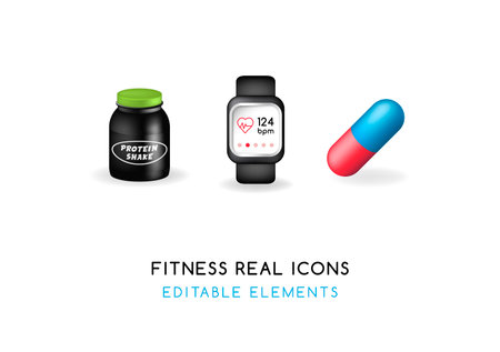Set of Real Cute Fitness Elements on White Background . Isolated Vector Illustrationのイラスト素材