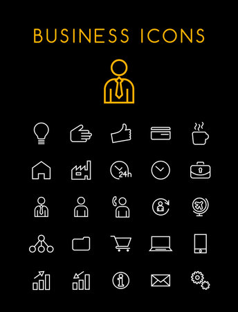 Set of Minimal Simple Business Thin Line Icons on Black Backgroundのイラスト素材