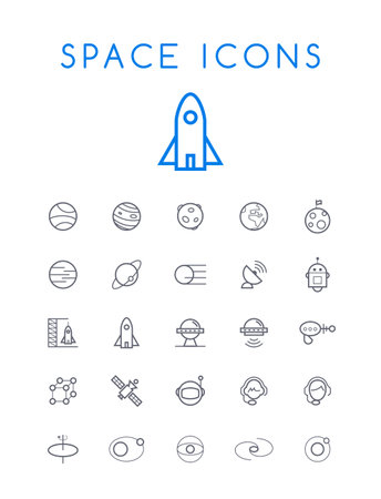 Set of Quality Isolated Universal Standard Minimal Simple Space Black Thin Line Icons on White Backgroundのイラスト素材