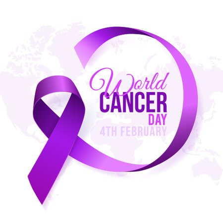 High Quality World Cancer Day Background with 3D Purple Ribbon for your Design . Isolated Vector Elementsのイラスト素材