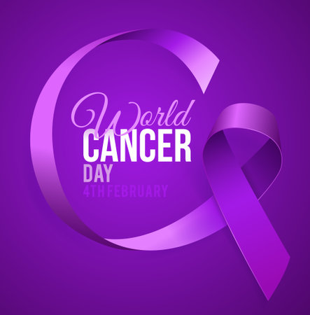 High Quality World Cancer Day Background with 3D Purple Ribbon for your Design . Isolated Vector Elementsのイラスト素材