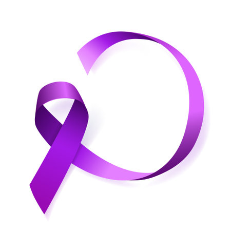 High Quality World Cancer Day Background with 3D Purple Ribbon for your Design . Isolated Vector Elementsのイラスト素材