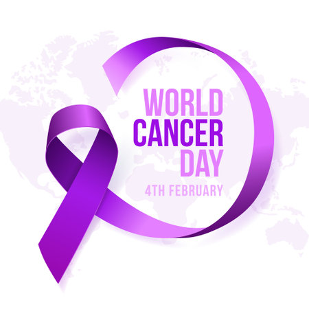 High Quality World Cancer Day Background with 3D Purple Ribbon for your Design . Isolated Vector Elementsのイラスト素材