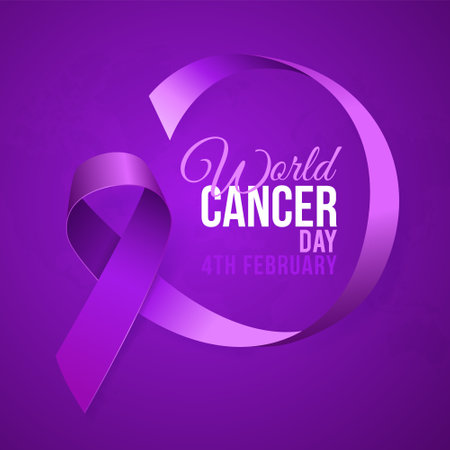 High Quality World Cancer Day Background with 3D Purple Ribbon for your Design . Isolated Vector Elementsのイラスト素材