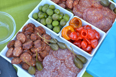 fruit and sausage party trayの写真素材