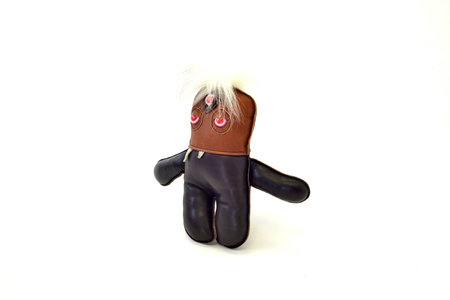 a cute custom handcrafted stuffed leather toy white haired runtの写真素材