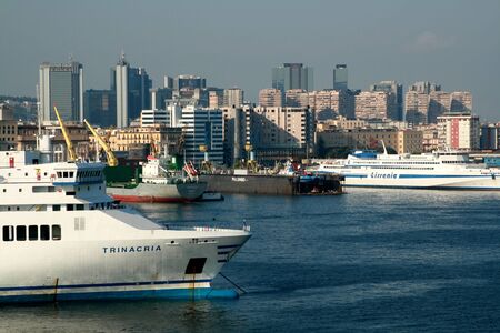 Naples Harbour with Financial District in background, Naples, Italyのeditorial素材