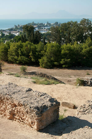View from Roman ruins, Byrsa Hill site, Ancient Carthage, Tunisiaの写真素材