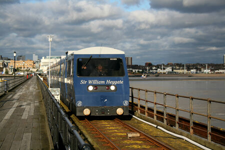Walkway and railway on Southend Pier, Southend on Sea, Essex, Englandのeditorial素材