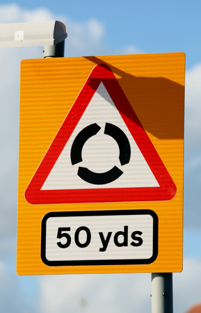 50 yard roundabout warning sign on coast road