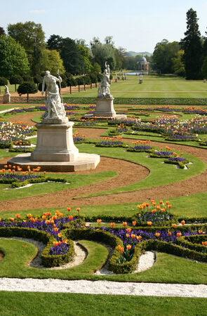 French Garden viewed from Wrest House looking towards Archer Pavillion, Wrest Park, near Silsoe, Bedfordshire, Englandのeditorial素材