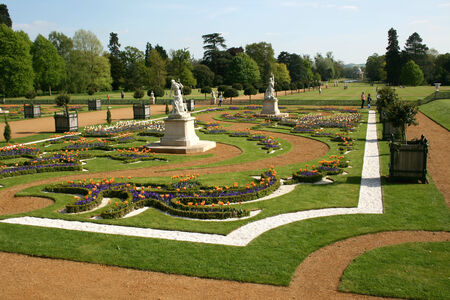 French Garden viewed from Wrest House looking towards Archer Pavillion, Wrest Park, near Silsoe, Bedfordshire, Englandのeditorial素材