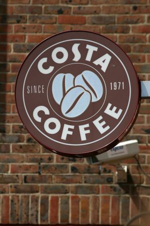 Costa Coffee logo attached to shop, Grove Shopping Centre, Witham, Essex, Englandのeditorial素材