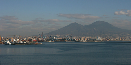 The Bay of Naples and Mount Vesuvius in Naples, Italyの写真素材