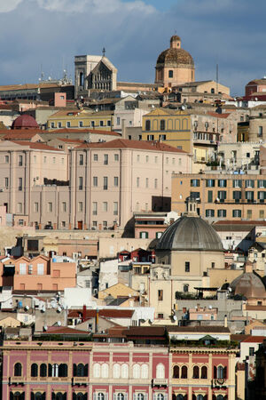 View of buildings from the Port of Cagliari, Sardinia, Italyの写真素材