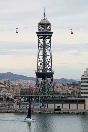 Montjuic Cable Car tower, Barcelona, Spainの写真素材