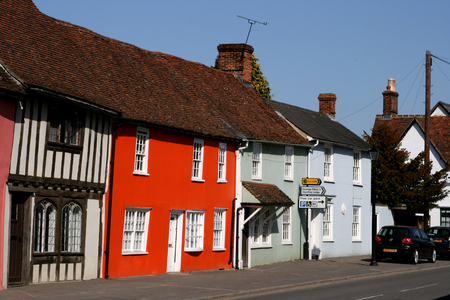 Colurful houses in the town centre,Thaxted, Essex, Englandのeditorial素材