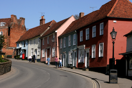 Colurful houses in the town centre,Thaxted, Essex, Englandのeditorial素材