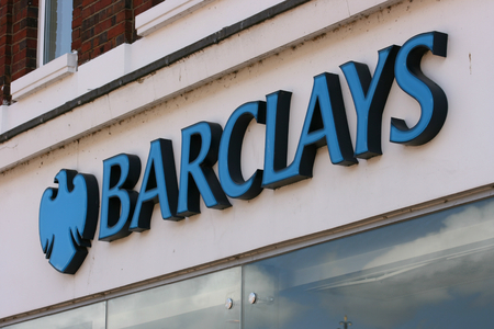 Barclays Bank sign, High Street, Chelmsford, Essex, Englandのeditorial素材