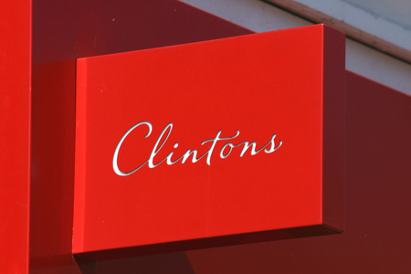 Clintons greetings card shop sign, High Street, Chelmsford, Essex, Englandのeditorial素材