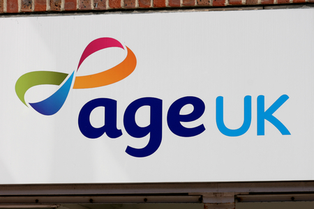 Age UK charity shop sign Grove Shopping Centre Witham Essex Englandのeditorial素材