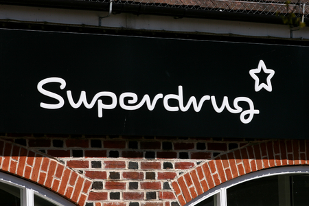 Superdrug shop sign Grove Shopping Centre Witham Essex Englandのeditorial素材