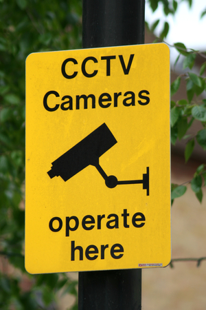 CCTV camera sign in Braintree Town centreの写真素材