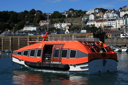 MV Britannia tender approaches St Peter Port in Guernsey in the Channel Islandsのeditorial素材