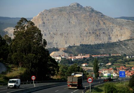 Rock mine seen from the A8 motorway between Bilbao and Castro Urdiales in Spainのeditorial素材