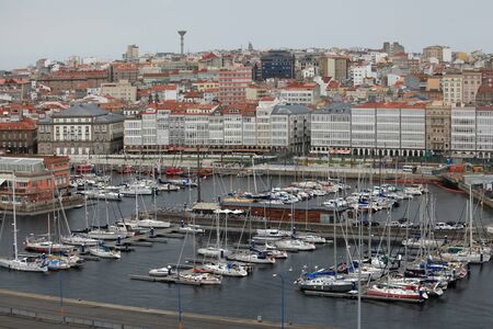 Marina and coastal facing buildings, A Coruna, Spainのeditorial素材