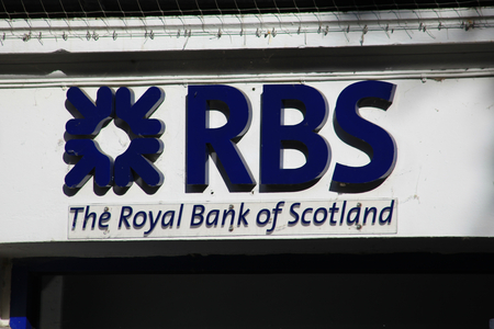 Royal Bank of Scotland branch sign, High Street, Chelmsford, Essexのeditorial素材