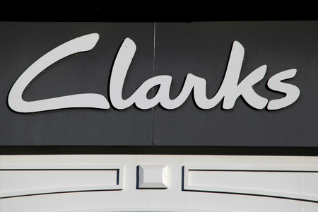 Clarks shoe shop sign, Braintree, Essexのeditorial素材