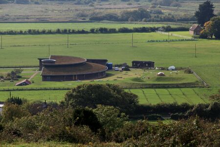 Brading Roman Villa museum seen from the Brading Downs, Isle of Wightのeditorial素材
