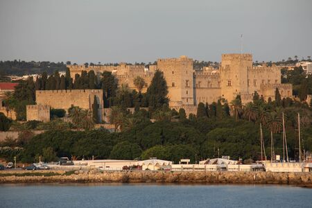 Early morning sunshine bathes The Palace of the Grand Master, Rhodes Town, Rhodes, Greeceのeditorial素材